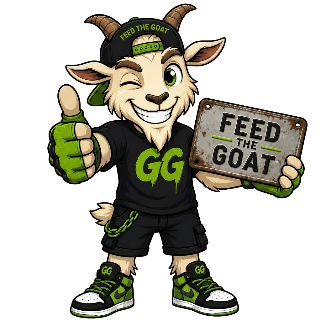 Feed The Goat mascot giving a thumbs up
